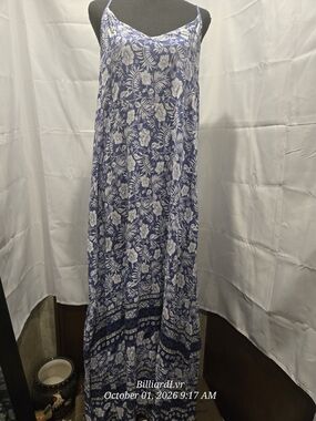 Blue Floral Maxi Dress with Spaghetti Straps